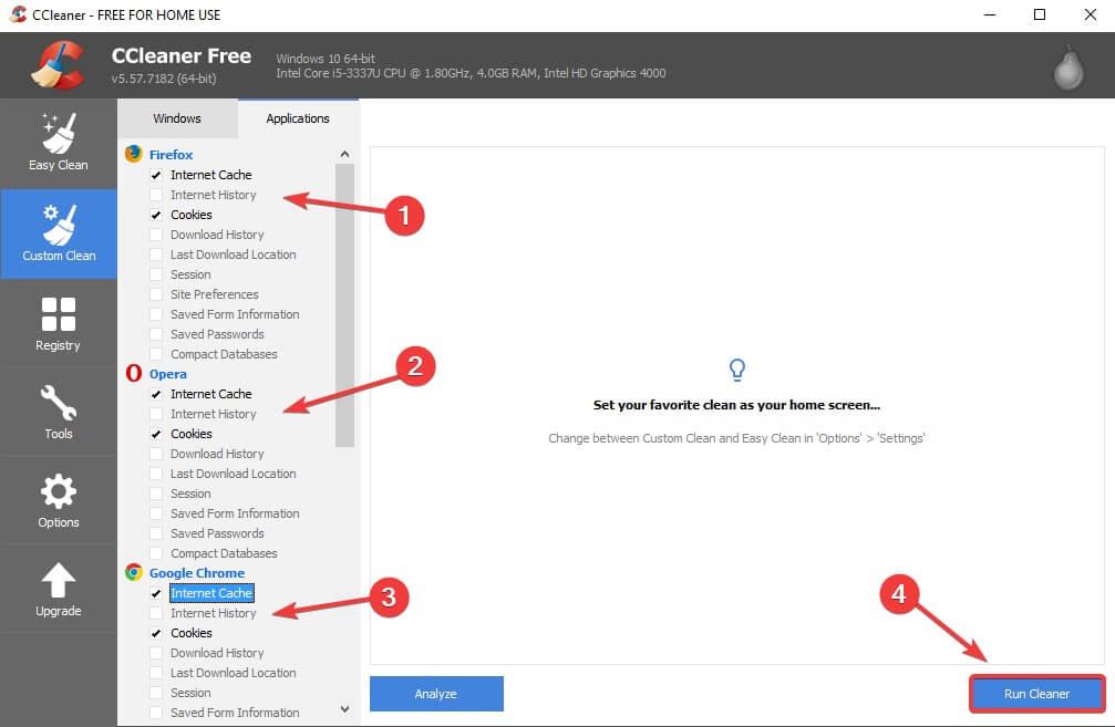 Ccleaner usuwa pamięć podręczną i pliki cookie dla przeglądarek - przeglądarka nie't support changing volume